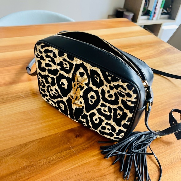 Saint Laurent Animal-Print Raffia and Leather Camera Bag - Picture 1 of 2